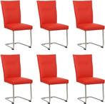 Set van 6 Felrode leren   - poot rond rvs - Toledo Leer Ferr, Nieuw, Vijf, Zes of meer stoelen, Modern, Leer