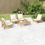 vidaXL 5-delige Loungeset met kussens bamboe crèmewit, Verzenden, Nieuw, Hout, Loungeset