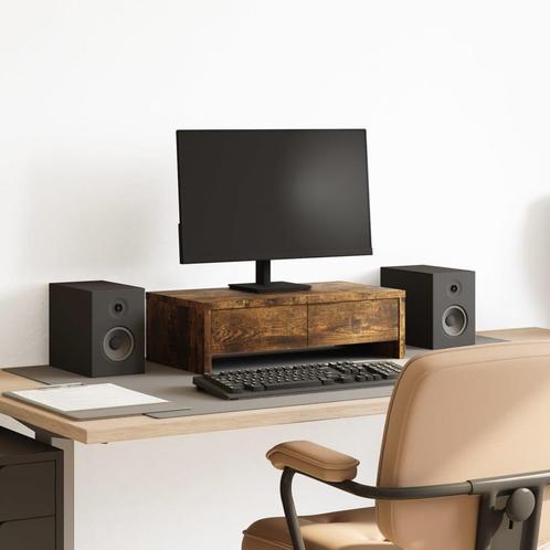 vidaXL Monitorstandaard met lades 50x27x15 cm hout gerookt, Computers en Software, Overige Computers en Software, Nieuw, Verzenden