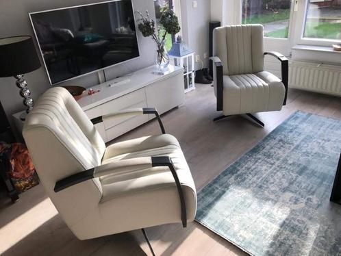 leren draaifauteuils met stervoet - wit leer - Echt leer, I, Huis en Inrichting, Fauteuils, 50 tot 75 cm, 75 tot 100 cm, Nieuw