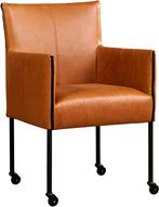 Cognac leren moderne kuipstoel - poot rond zwart met wiel -, Huis en Inrichting, Stoelen, Overige kleuren, Nieuw, Leer, Ophalen of Verzenden