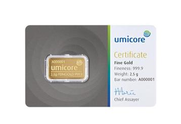 Umicore Goudbaar 2,5 gram met certificaat | Goudonline