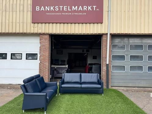 Bankstel Leolux Paian blauwe leer 3 +2 zit banken ZGAN, Huis en Inrichting, Banken | Bankstellen, Rechte bank, Zo goed als nieuw