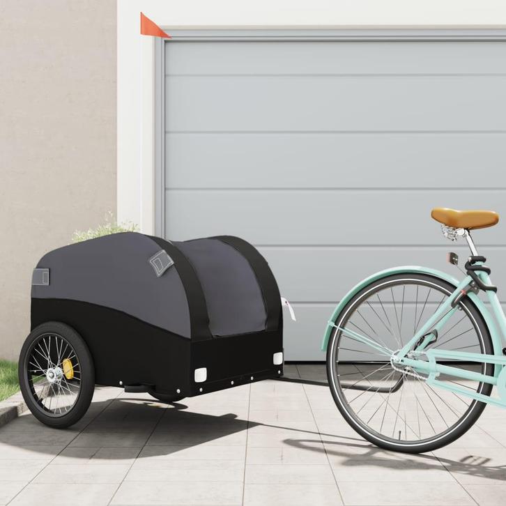 vidaXL Fietstrailer 45 kg ijzer zwart, Fietsen en Brommers, Fietsaccessoires | Aanhangers en Karren, Nieuw, Verzenden