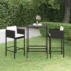 vidaXL 3-delige Tuinbarset met kussens poly rattan zwart, Verzenden, Nieuw, Rotan, 2 zitplaatsen