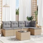 vidaXL 6-delige Loungeset met kussens poly rattan beige, Tuin en Terras, Verzenden, Nieuw, Rotan, Loungeset