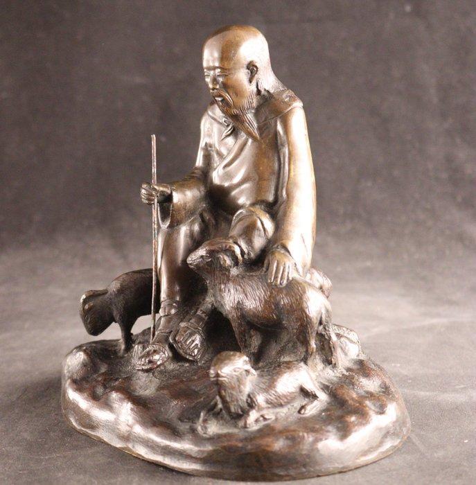 Man met geiten - sculptuur Brons - Japan, Antiek en Kunst, Antiek | Overige Antiek