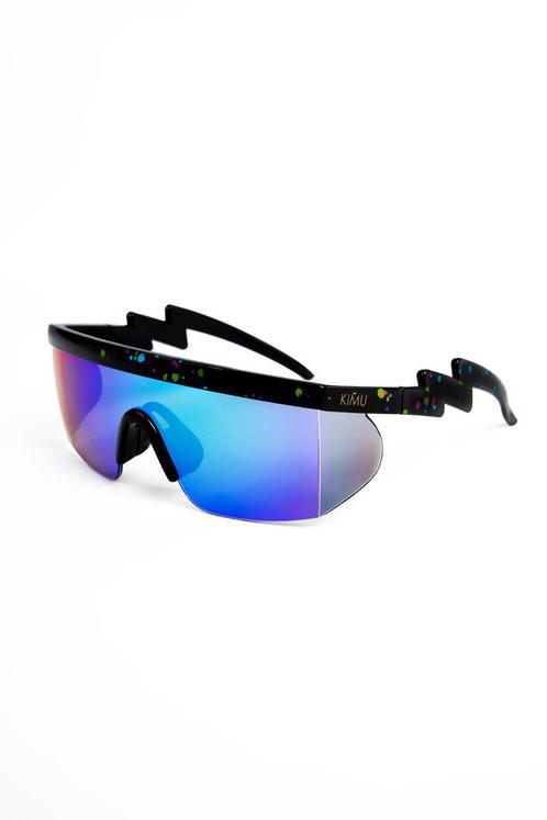 Skibril Zonnebril Zwart Montuur Blauwe Spiegelglazen Foute S, Hobby en Vrije tijd, Feestartikelen, Carnaval, Feestartikel, Nieuw