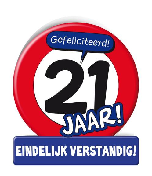 Verjaardagskaart 21 Jaar Verkeersbord 16,5cm, Hobby en Vrije tijd, Feestartikelen, Nieuw, Verzenden