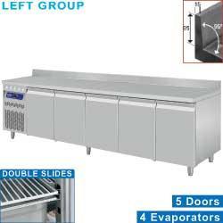 Rvs Gekoelde Werkbank Met Spatrand | 5 Deurs - 263 x 70 x..., Zakelijke goederen, Horeca | Keukenapparatuur, Verzenden