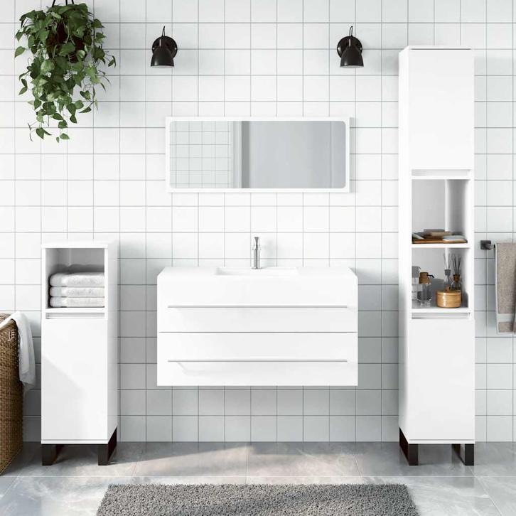 vidaXL Badkamerkast met spiegel bewerkt hout hoogglans wit, Huis en Inrichting, Badkamer | Badkamermeubels, Nieuw, Verzenden