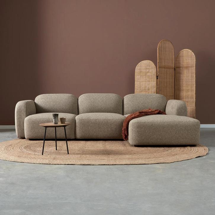 *WOONWINKEL* Moderne Hoekbank Rechts Taupe Stof, Huis en Inrichting, Banken | Bankstellen, Nieuw, Verzenden