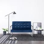 vidaXL Tweezitsbank met armleuningen chroom en fluweel blauw, Huis en Inrichting, Verzenden, Minder dan 150 cm, Stof, Nieuw