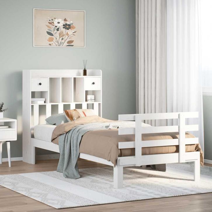vidaXL Bed met boekenkast zonder matras grenenhout wit, Huis en Inrichting, Slaapkamer | Bedden, Wit, Nieuw, Hout, Verzenden
