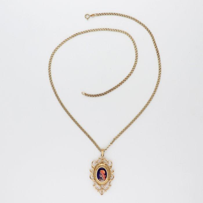Halsketting - 14 karaat Geel goud - Email dart, Sieraden, Tassen en Uiterlijk, Kettingen