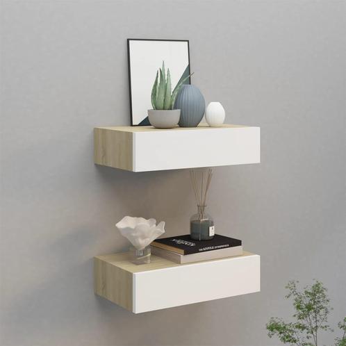 vidaXL Wandschappen 2 st met lade 40x23,5x10 cm MDF, Huis en Inrichting, Woonaccessoires | Wandplanken en Boekenplanken, Nieuw