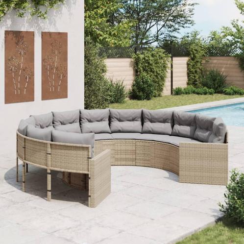 vidaXL Tuinbank met kussens rond poly rattan beige, Tuin en Terras, Tuinsets en Loungesets, Nieuw, Rotan, Verzenden