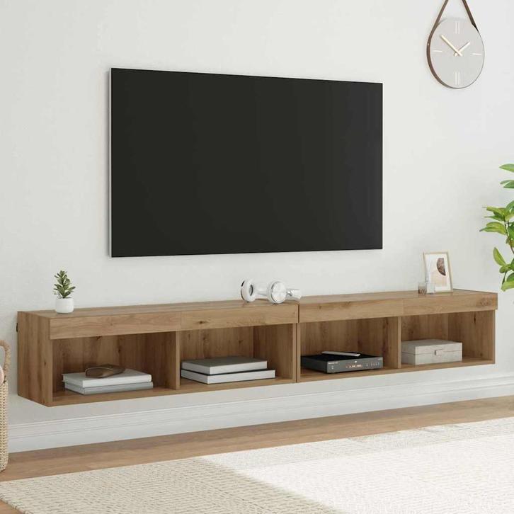 vidaXL Tv-meubelset met LED Wandgemonteerd Artisan Eiken, Huis en Inrichting, Kasten | Televisiemeubels, 25 tot 50 cm, Nieuw, Overige houtsoorten