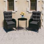 vidaXL 3-delige Bistroset poly rattan en glas zwart, Verzenden, Nieuw, Rotan, 3 zitplaatsen