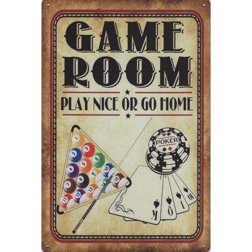 Wandbord -  Game Room Play Nice Or Go Home, Huis en Inrichting, Woonaccessoires | Wanddecoraties, Nieuw, Ophalen of Verzenden
