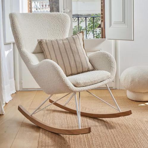 *WOONWINKEL* Kave Home Vania Witte Schommelstoel Boucle Stof, Huis en Inrichting, Fauteuils, Nieuw, Verzenden