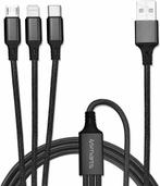 4Smarts Kabelvork 3-in-1 Kabel 1 Meter Zwart Oplaadkabel, Verzenden, Nieuw