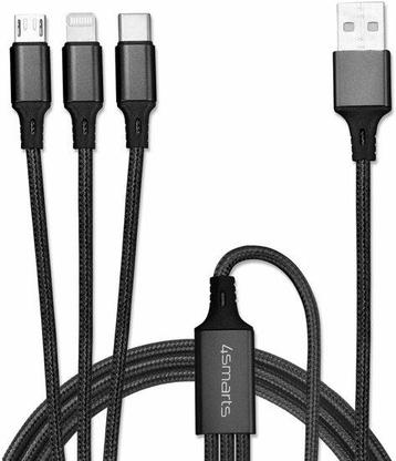 4Smarts Kabelvork 3-in-1 Kabel 1 Meter Zwart Oplaadkabel beschikbaar voor biedingen