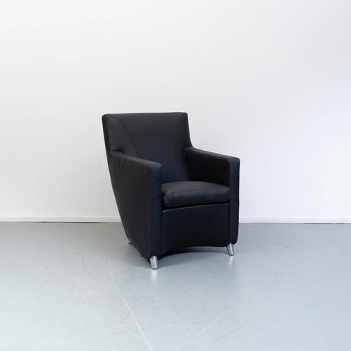 2x Leolux Dolcinea Fauteuil Zwart Leer - Aluminium Frame, Huis en Inrichting, Fauteuils, Minder dan 75 cm, Zo goed als nieuw, 50 tot 75 cm