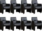Set van 8 Donkerblauwe leren moderne eetkamerfauteuils - Tol, Overige kleuren, Nieuw, Leer, Ophalen of Verzenden
