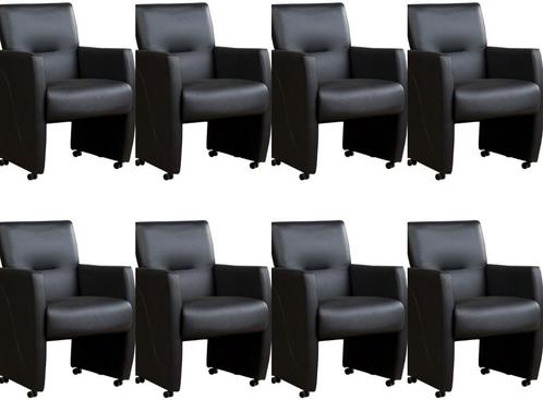 Set van 8 Donkerblauwe leren moderne eetkamerfauteuils - Tol, Huis en Inrichting, Stoelen, Vijf, Zes of meer stoelen, Overige kleuren