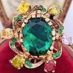 Zonder minimumprijs - Ring - 9 kt. Roségoud, Zilver Smaragd, Nieuw