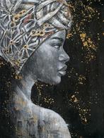 Olieverf schilderij Afrikaanse vrouw zijkant Ter Halle, Huis en Inrichting, Woonaccessoires | Schilderijen, Tekeningen en Foto's