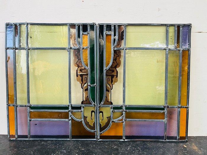 Art Deco Glas-in-loodraam - 1920-1930 - Amsterdamse School, Antiek en Kunst, Antiek | Meubels | Stoelen en Banken