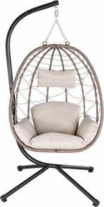 2dekans | Polyrotan Hangstoel Aria - Beige - Incl. onderstel, Huis en Inrichting, Stoelen, Ophalen of Verzenden, Zo goed als nieuw