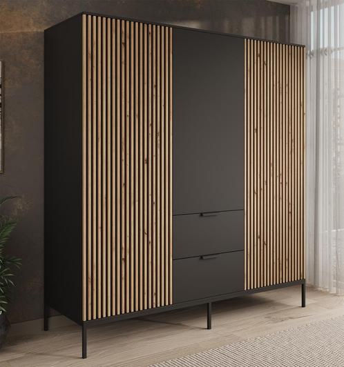Kledingkast 185cm zwart scharnierdeuren - Garderobekast, Huis en Inrichting, Kasten | Vitrinekasten, 50 tot 75 cm, Nieuw, 200 cm of meer