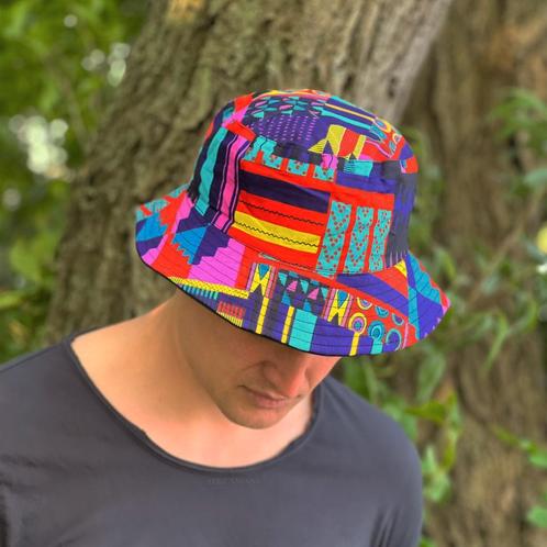 Bucket hat / Vissershoedje met Afrikaanse print - Multi colo, Kleding | Heren, Hoeden en Petten, Nieuw, Ophalen of Verzenden