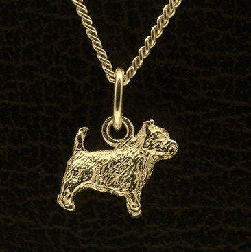Gouden Norwich Terrier met staart ketting hanger - klein, Sieraden, Tassen en Uiterlijk, Kettinghangers, Verzenden