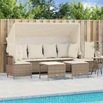 vidaXL 5-delige Loungeset met kussens poly rattan beige, Tuin en Terras, Verzenden, Nieuw, Rotan, Loungeset