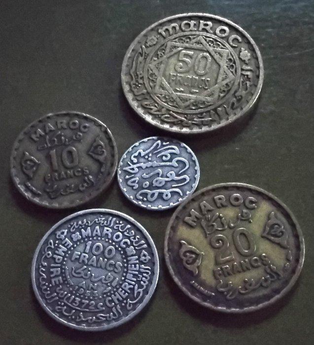 Marokko. Lot of 5 Coins Including 10, 20, 50 and 100, Postzegels en Munten, Munten | Europa | Niet-Euromunten