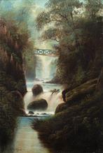 S. W. Clifford (XIX) - Woodland Landscape with Waterfall