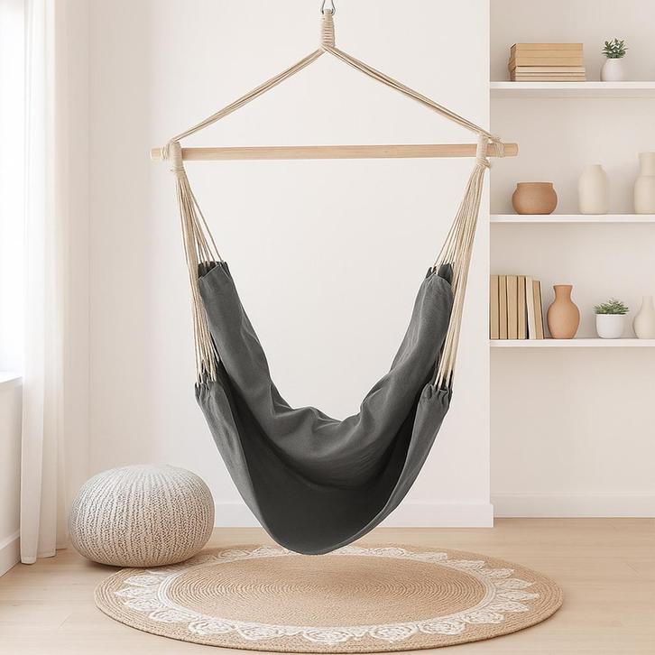 Katoenen hangstoel 100x100 cm max 130 kg grijs, Tuin en Terras, Tuinsets en Loungesets, Verzenden