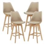 Barkruk set van 4 kunstleer en beuken 105x48x58 cm beige, Huis en Inrichting, Stoelen, Verzenden, Nieuw