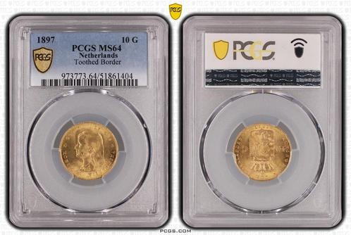 Gouden Wilhelmina 10 gulden 1897 MS64 PCGS vaste parels, Postzegels en Munten, Munten | Nederland, Losse munt, 10 gulden, Koningin Wilhelmina