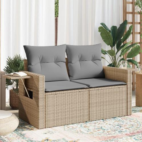 vidaXL Tuinbank 2-zits met kussens poly rattan beige, Tuin en Terras, Tuinsets en Loungesets, Nieuw, Rotan, Verzenden