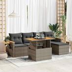 vidaXL 6-delige Loungeset met kussens poly rattan acacia, 6 zitplaatsen, Nieuw, Loungeset, Verzenden