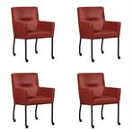 Set van 4 Rode leren moderne eetkamerstoelen - Vintage Leer, Huis en Inrichting, Overige kleuren, Nieuw, Leer, Ophalen of Verzenden