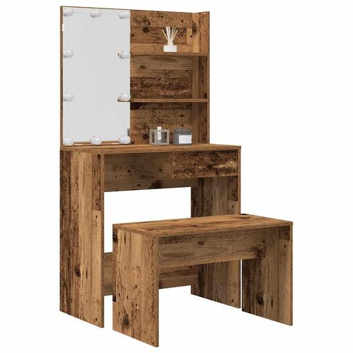 vidaXL Kaptafelset met LED-verlichting bewerkt hout oud, Huis en Inrichting, Tafels | Kaptafels, Nieuw, Verzenden