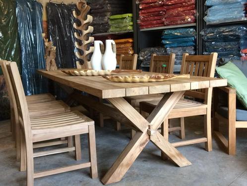 Grote voorraad robuuste teak tuintafels, nieuw en gebruikt, Tuin en Terras, Tuintafels, Zo goed als nieuw, Teakhout