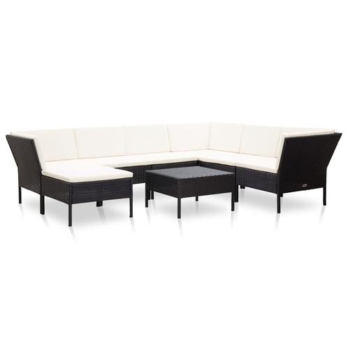 vidaXL 8-delige Loungeset met kussens poly rattan zwart, Tuin en Terras, Tuinsets en Loungesets, Loungeset, Nieuw, 8 zitplaatsen