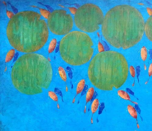 Guido Borelli - pesce azzurro XL, Antiek en Kunst, Kunst | Schilderijen | Modern